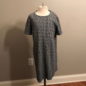 Black gray and white tee shirt dress.